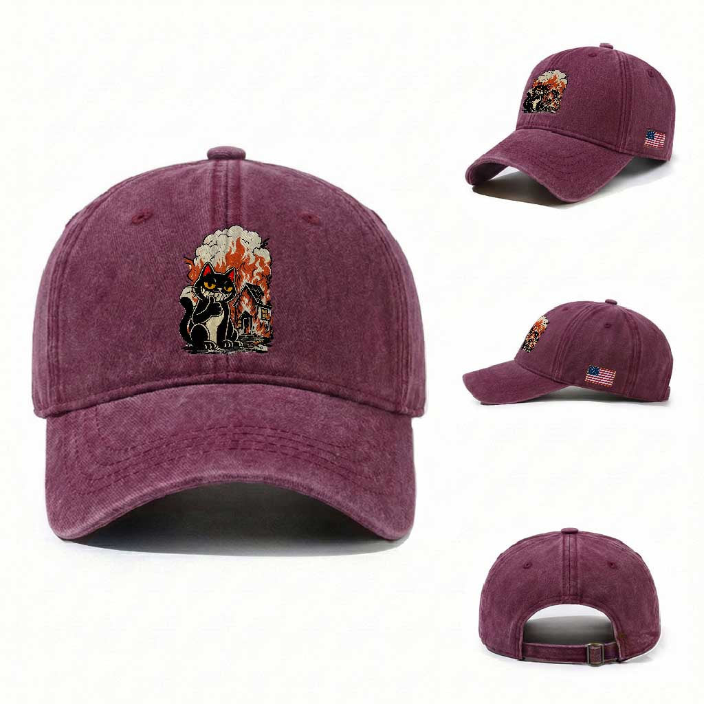 Funny Trouble Maker Cat Washed Cotton Baseball Cap Cute Mischief Graphic Gift For Cat Lover