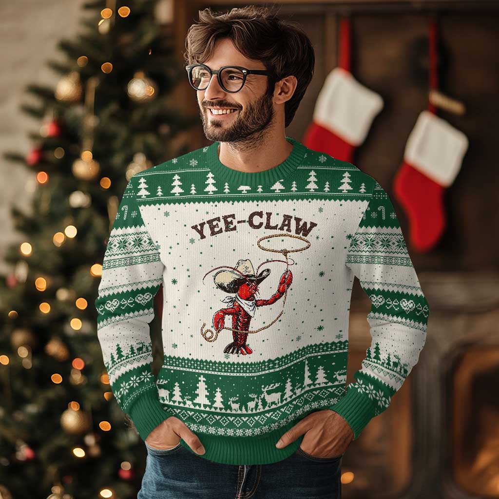 Yee Claw Ugly Christmas Sweater Funny Crawfish Cajun Seafood Festival