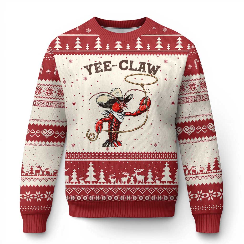 Yee Claw Ugly Christmas Sweater Funny Crawfish Cajun Seafood Festival