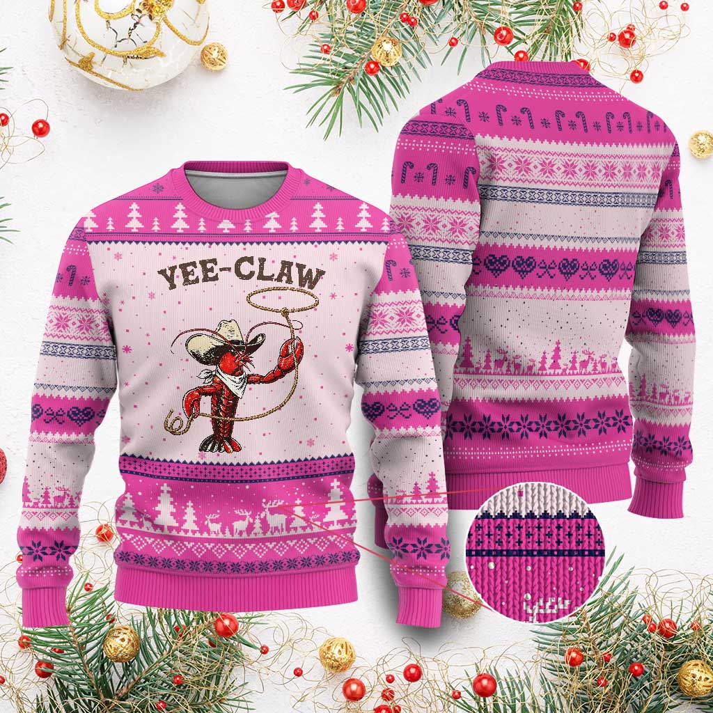 Yee Claw Ugly Christmas Sweater Funny Crawfish Cajun Seafood Festival