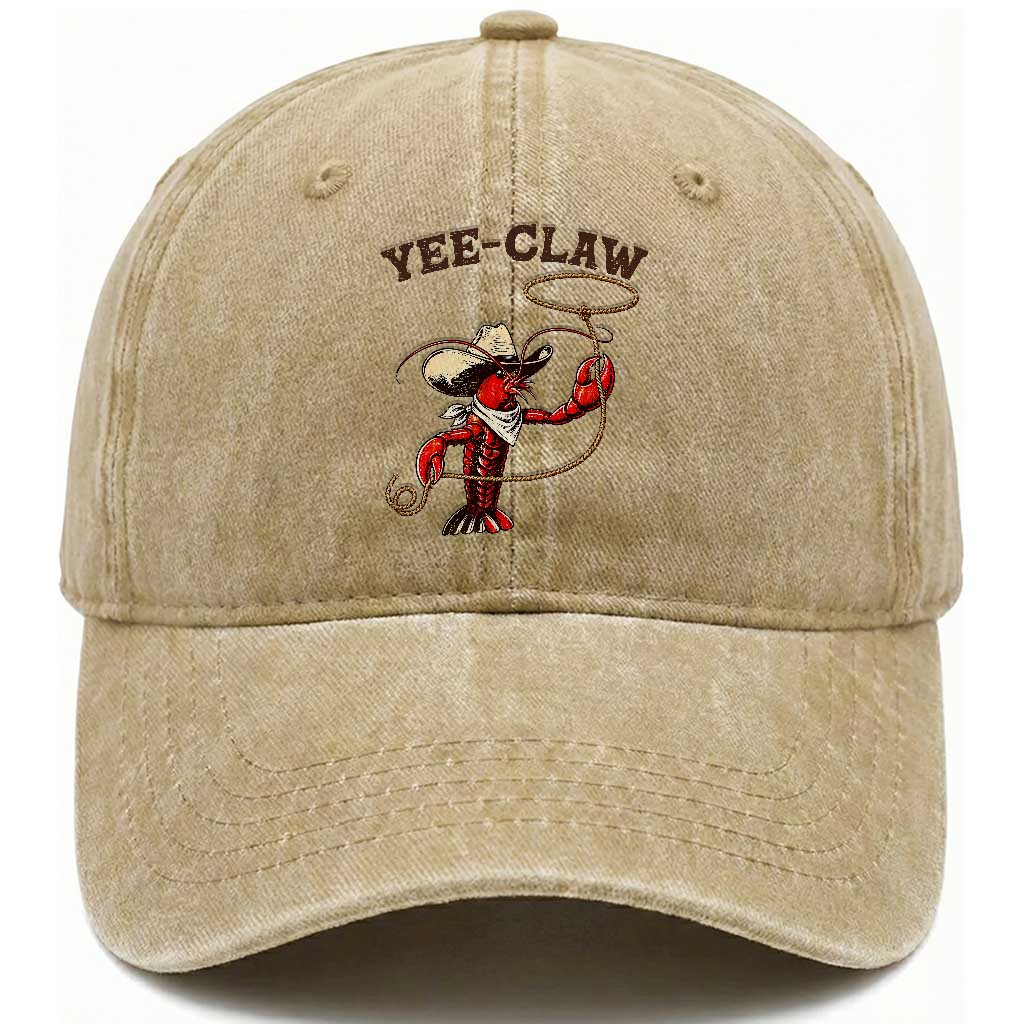 Yee Claw Washed Cotton Baseball Cap Funny Crawfish Cajun Seafood Festival