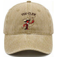 Yee Claw Washed Cotton Baseball Cap Funny Crawfish Cajun Seafood Festival