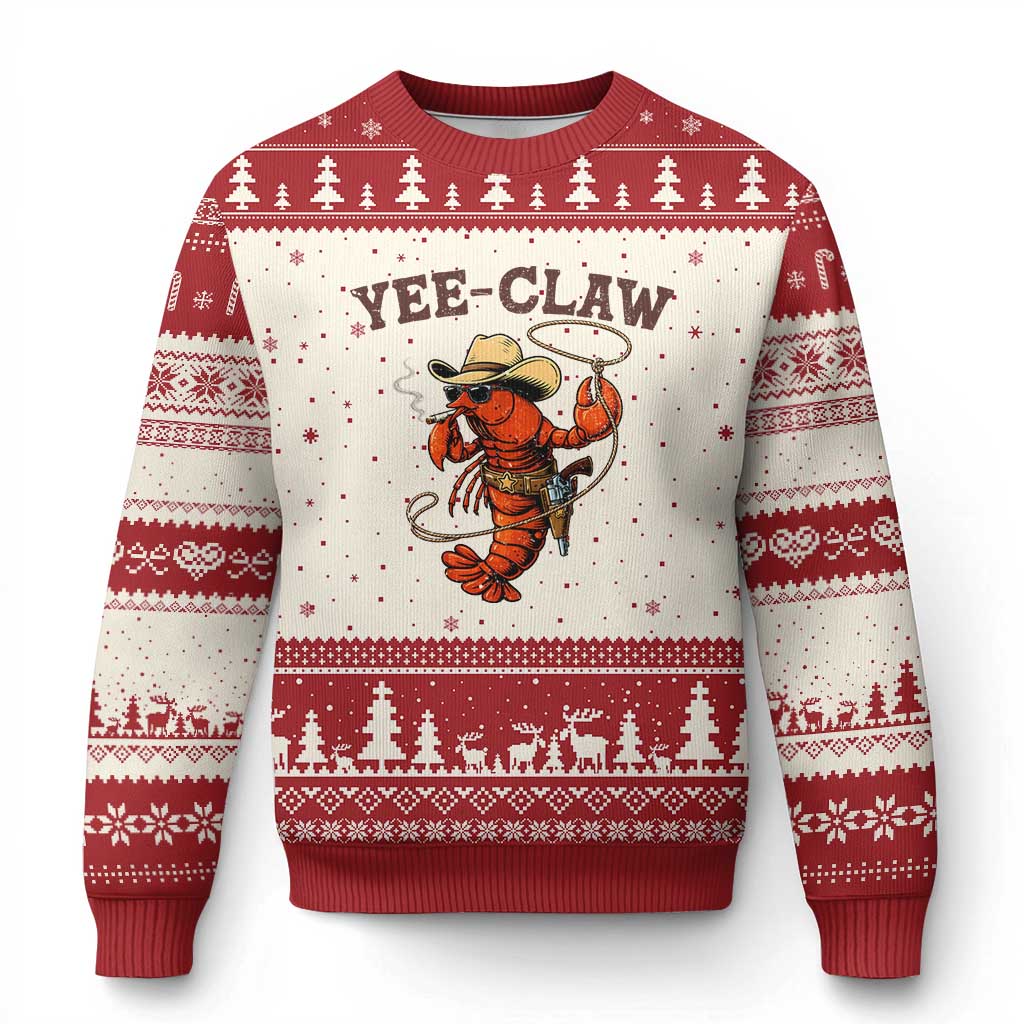 Yee Claw Southern Crawfish Ugly Christmas Sweater Funny Seafood Party Graphic