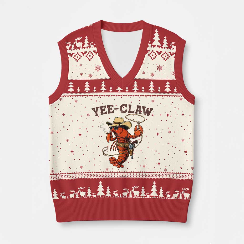 Yee Claw Southern Crawfish V-Neck Knit Sweater Vest Funny Seafood Party Graphic