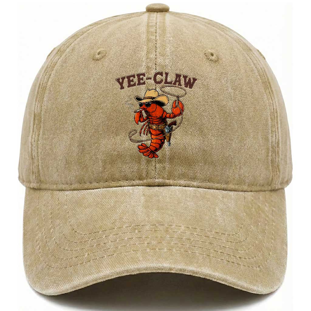 Yee Claw Southern Crawfish Washed Cotton Baseball Cap Funny Seafood Party Graphic