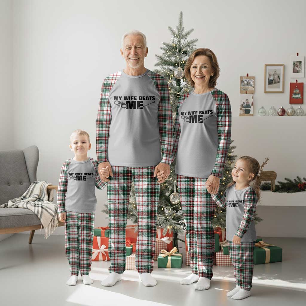 Funny Sarcastic Husband Plaid Pajama Set My Wife Beats Me