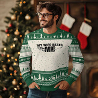 Funny Sarcastic Husband Ugly Christmas Sweater My Wife Beats Me