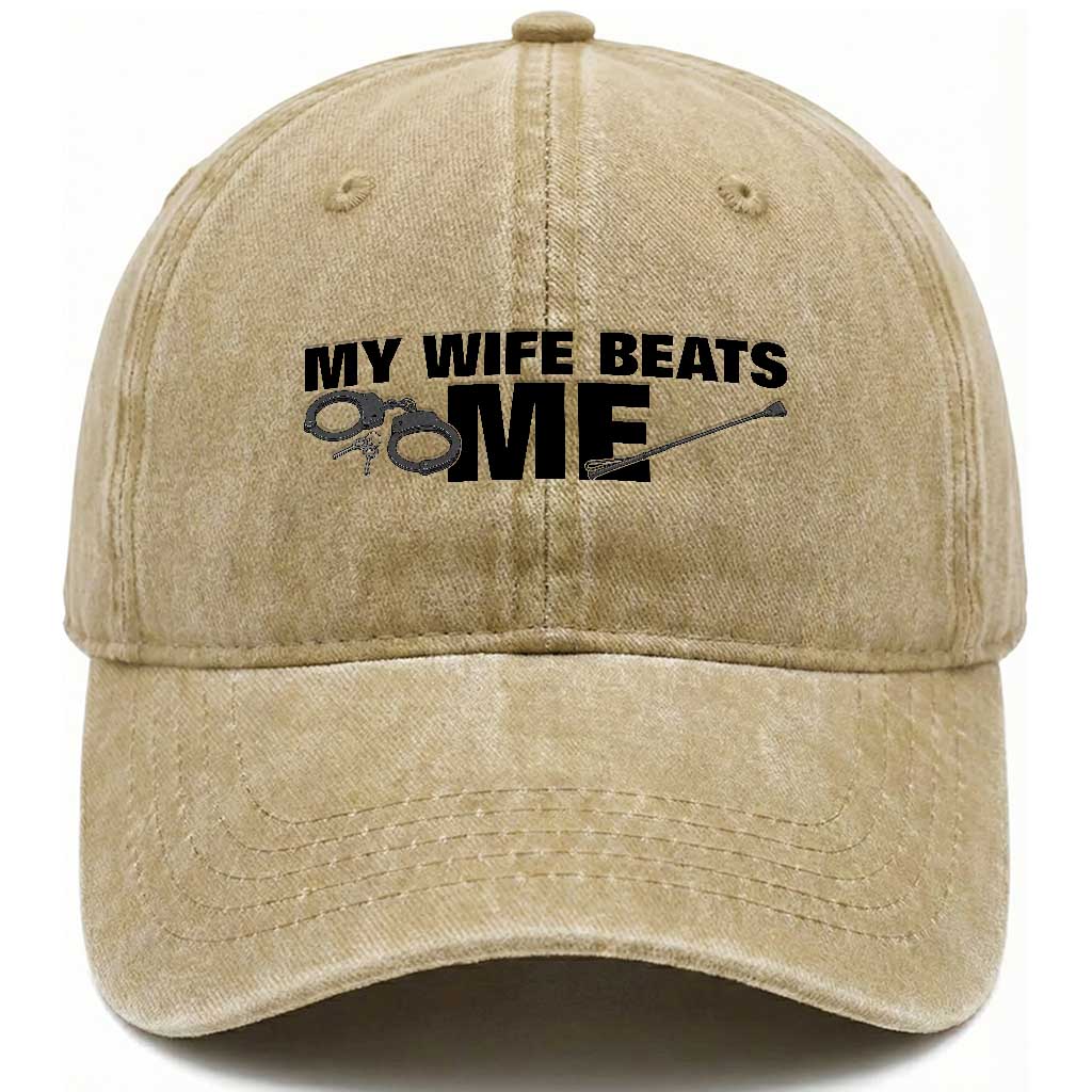 Funny Sarcastic Husband Washed Cotton Baseball Cap My Wife Beats Me