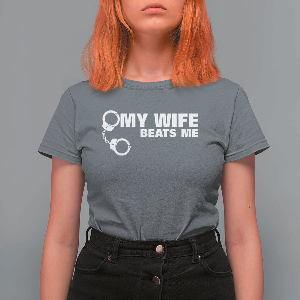 Funny Marriage Joke My Wife Beats Me T Shirt For Women Husband Gag Gift