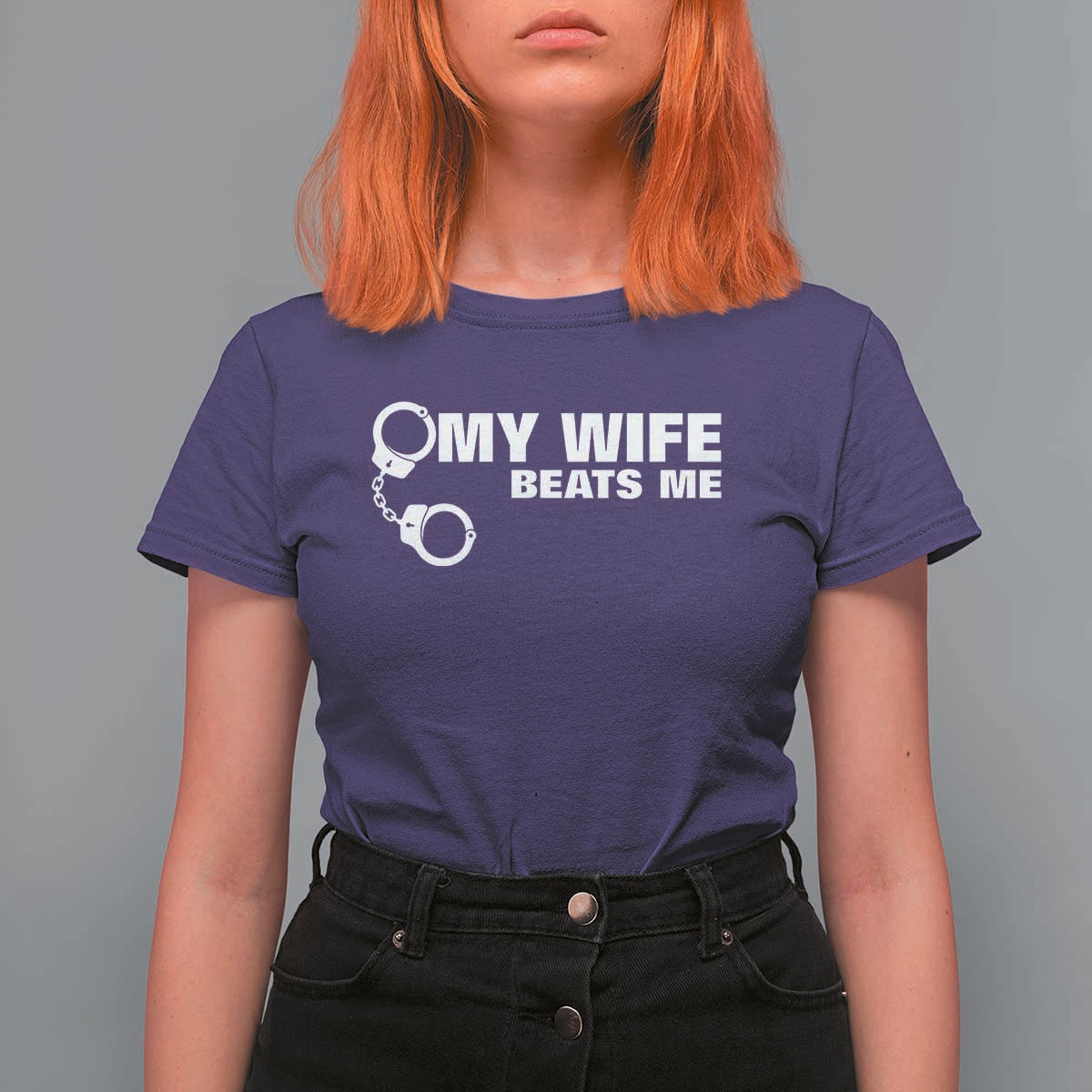 Funny Marriage Joke My Wife Beats Me T Shirt For Women Husband Gag Gift