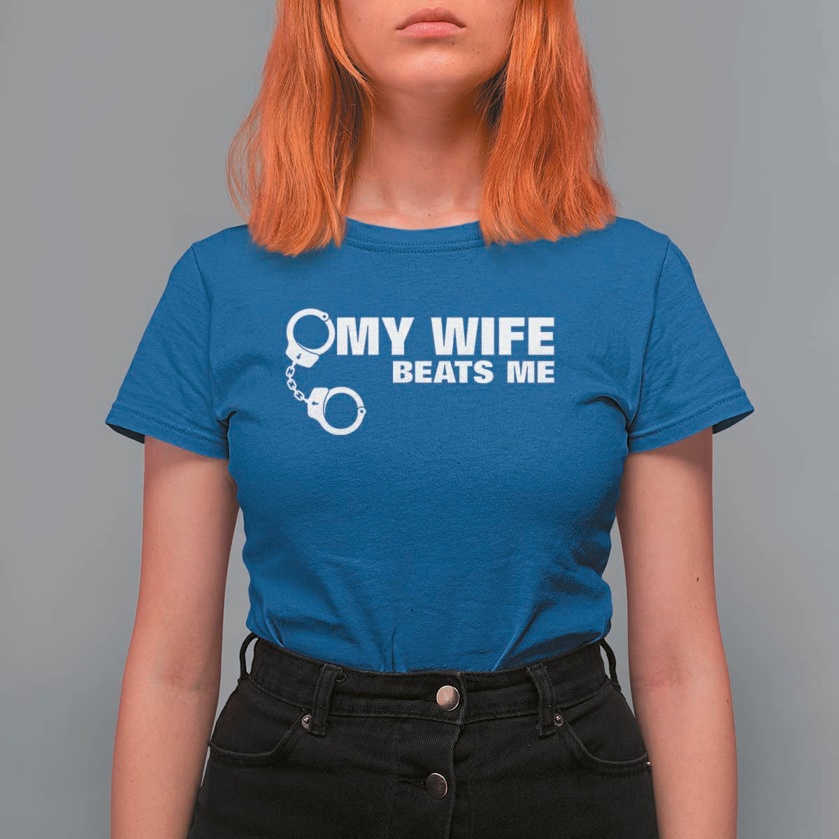 Funny Marriage Joke My Wife Beats Me T Shirt For Women Husband Gag Gift
