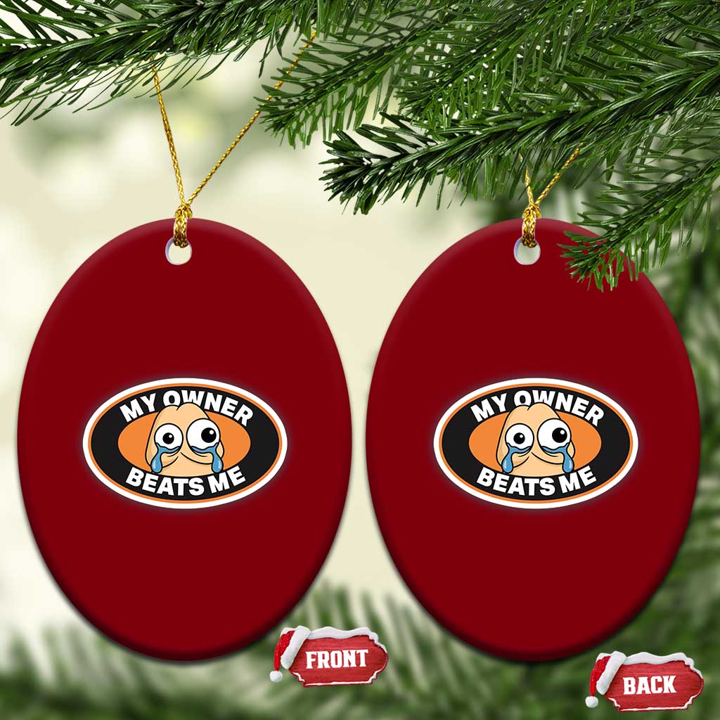 Humorous Dark Humor Ceramic Ornament My Owner Beats Me