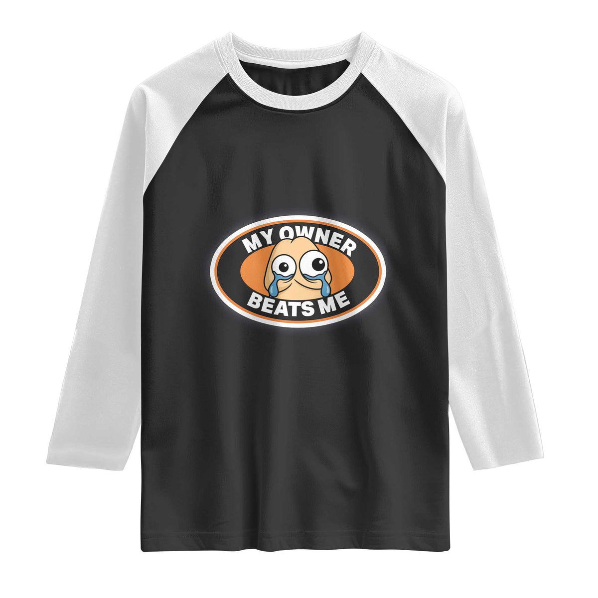 Humorous Dark Humor Raglan Shirt My Owner Beats Me