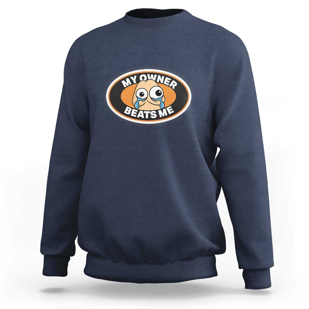 Humorous Dark Humor Sweatshirt My Owner Beats Me