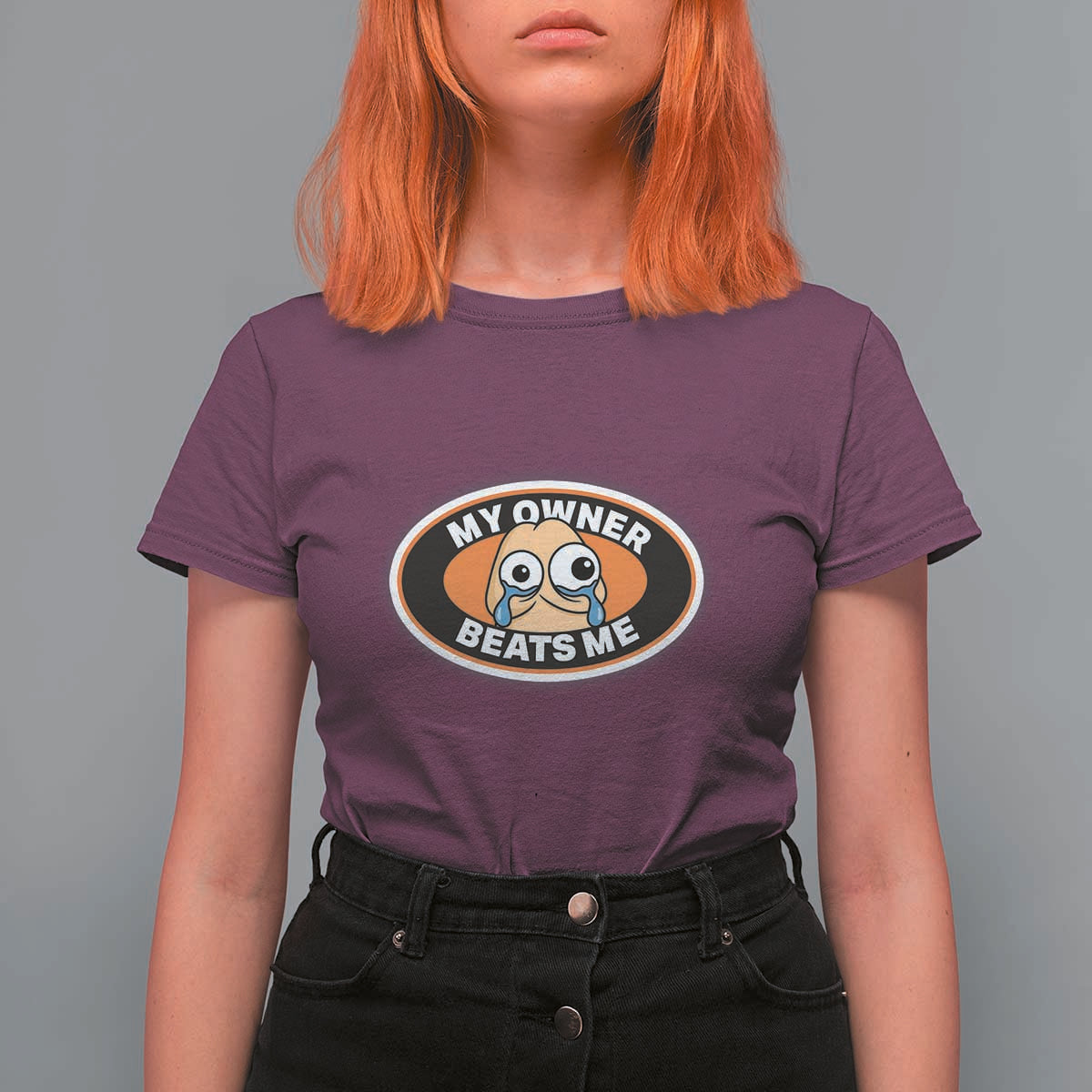 Humorous Dark Humor T Shirt For Women My Owner Beats Me