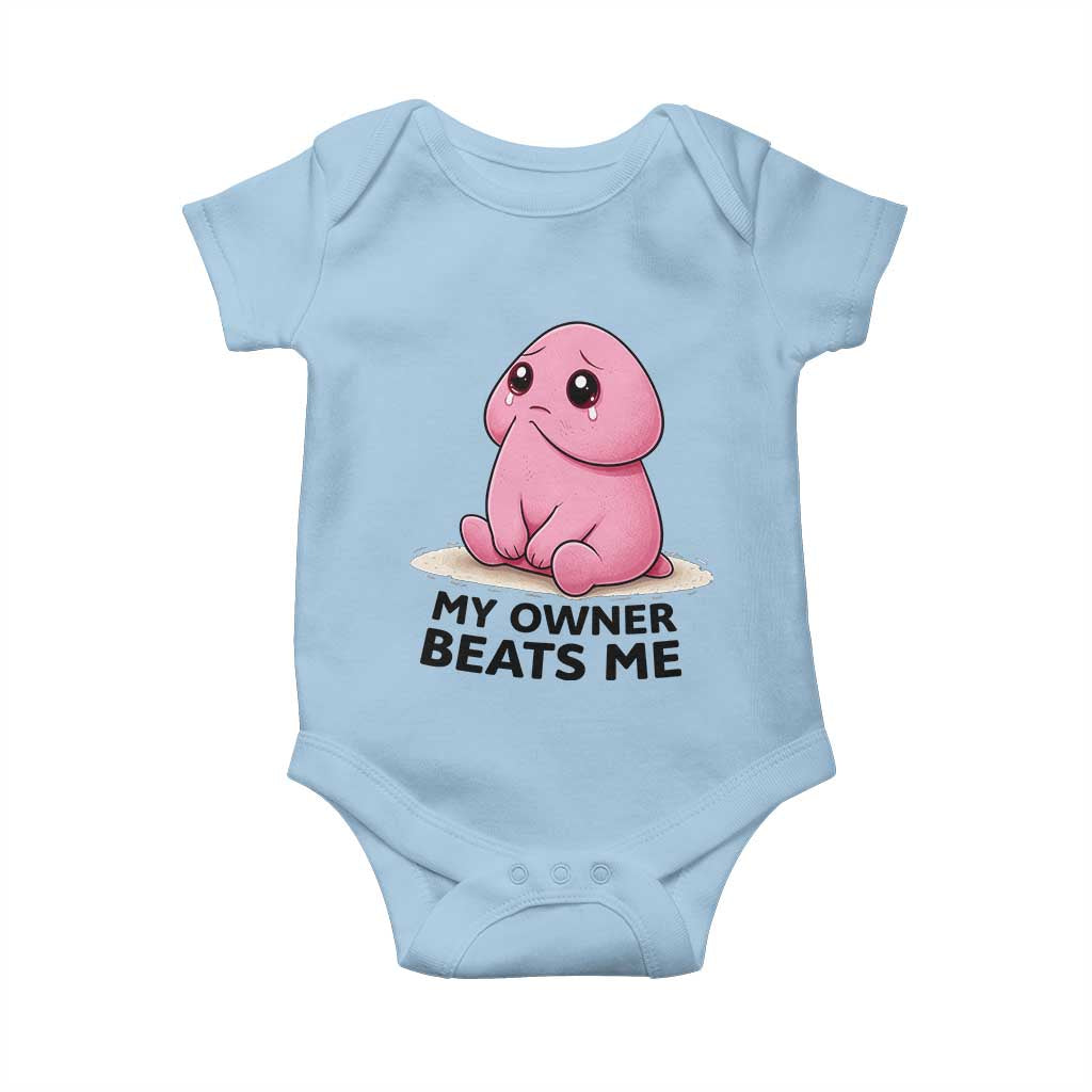 Funny Raunchy Meme My Owner Beats Me Baby Onesie Sarcastic Adult Gag Gift