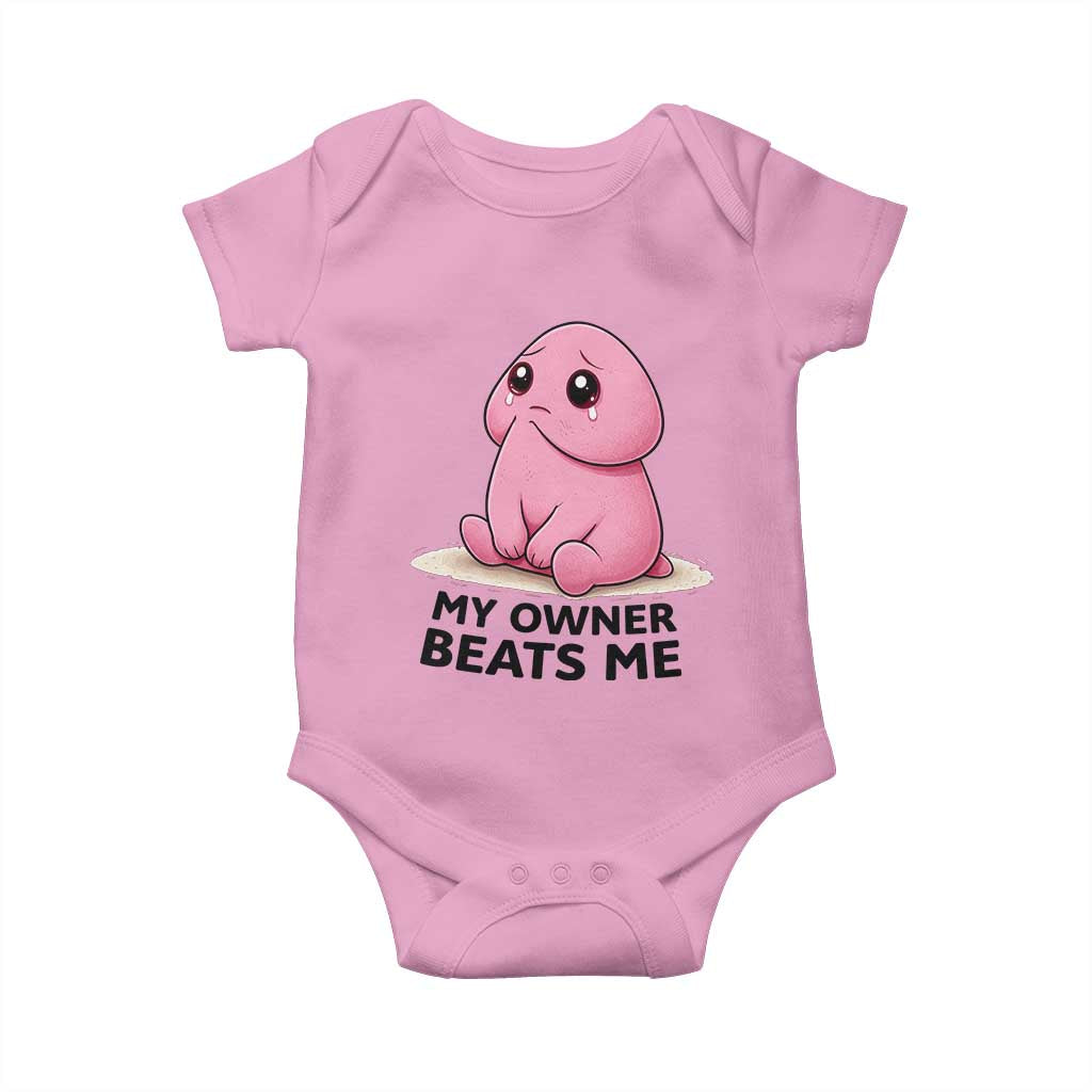 Funny Raunchy Meme My Owner Beats Me Baby Onesie Sarcastic Adult Gag Gift