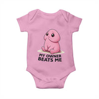 Funny Raunchy Meme My Owner Beats Me Baby Onesie Sarcastic Adult Gag Gift