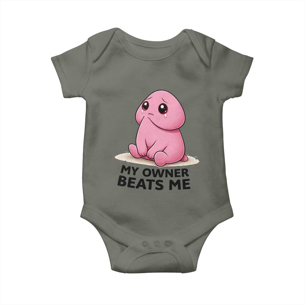 Funny Raunchy Meme My Owner Beats Me Baby Onesie Sarcastic Adult Gag Gift