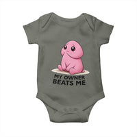 Funny Raunchy Meme My Owner Beats Me Baby Onesie Sarcastic Adult Gag Gift