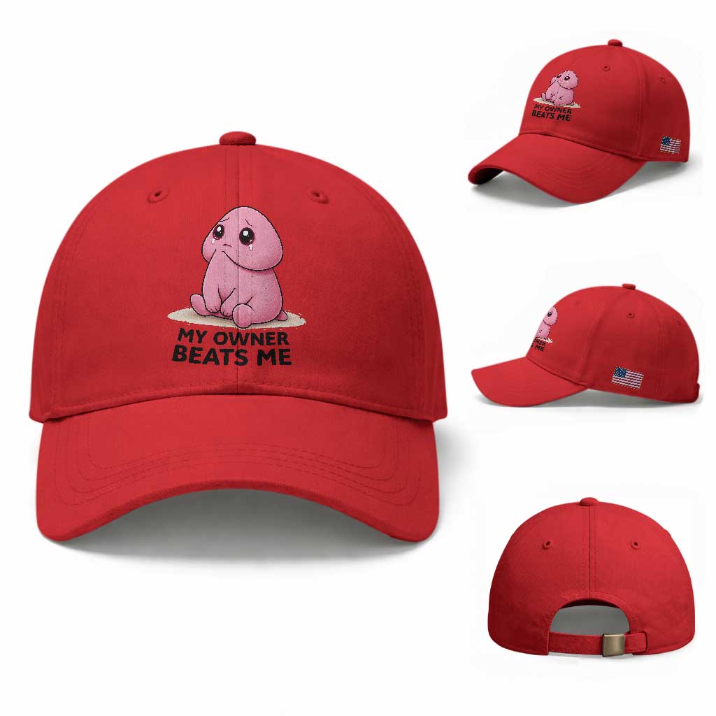 Funny Raunchy Meme My Owner Beats Me Baseball Cap Sarcastic Adult Gag Gift