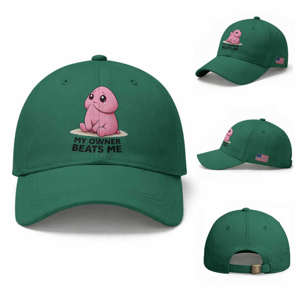 Funny Raunchy Meme My Owner Beats Me Baseball Cap Sarcastic Adult Gag Gift