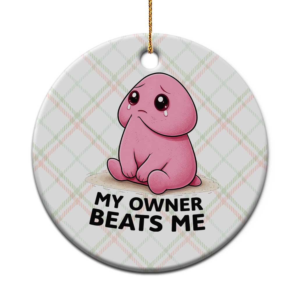 Funny Raunchy Meme My Owner Beats Me Ceramic Ornament Sarcastic Adult Gag Gift