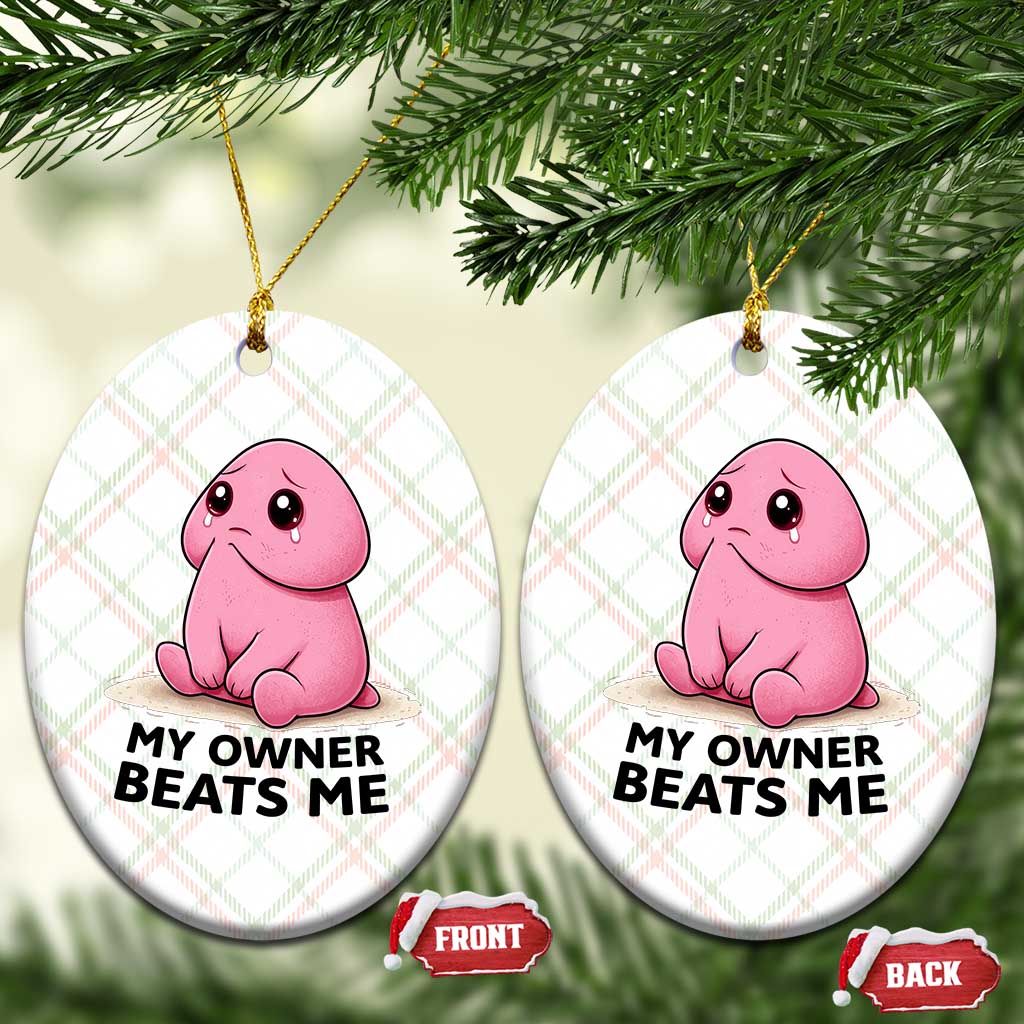 Funny Raunchy Meme My Owner Beats Me Ceramic Ornament Sarcastic Adult Gag Gift