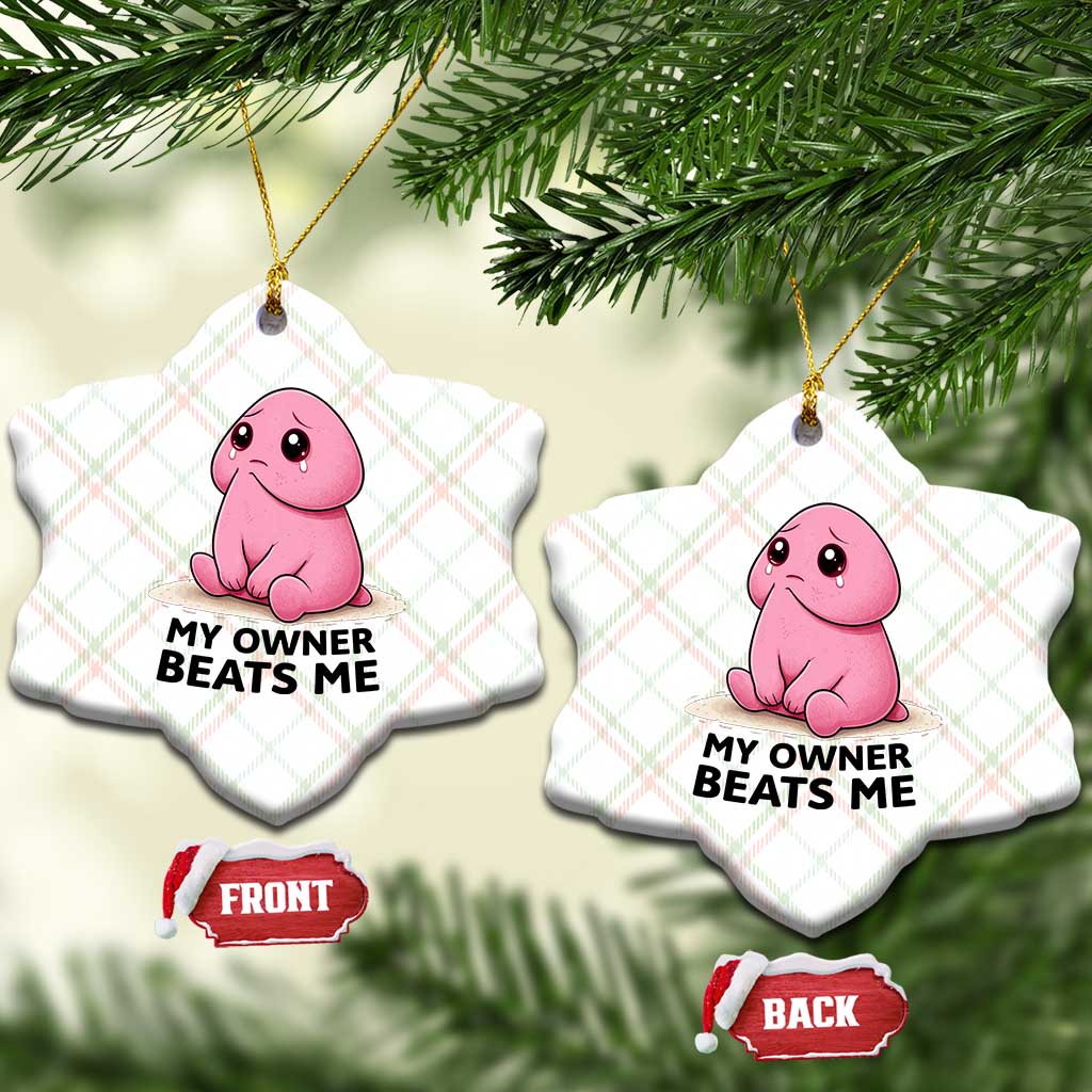 Funny Raunchy Meme My Owner Beats Me Ceramic Ornament Sarcastic Adult Gag Gift