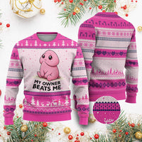 Funny Raunchy Meme My Owner Beats Me Ugly Christmas Sweater Sarcastic Adult Gag Gift