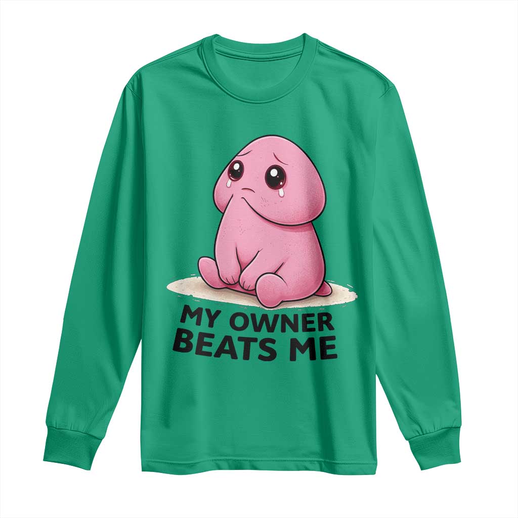 Funny Raunchy Meme My Owner Beats Me Long Sleeve Shirt Sarcastic Adult Gag Gift