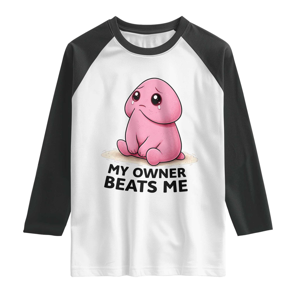 Funny Raunchy Meme My Owner Beats Me Raglan Shirt Sarcastic Adult Gag Gift