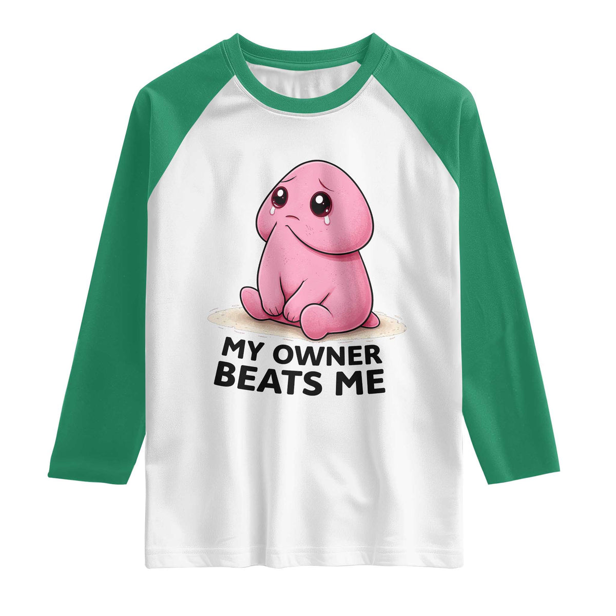 Funny Raunchy Meme My Owner Beats Me Raglan Shirt Sarcastic Adult Gag Gift