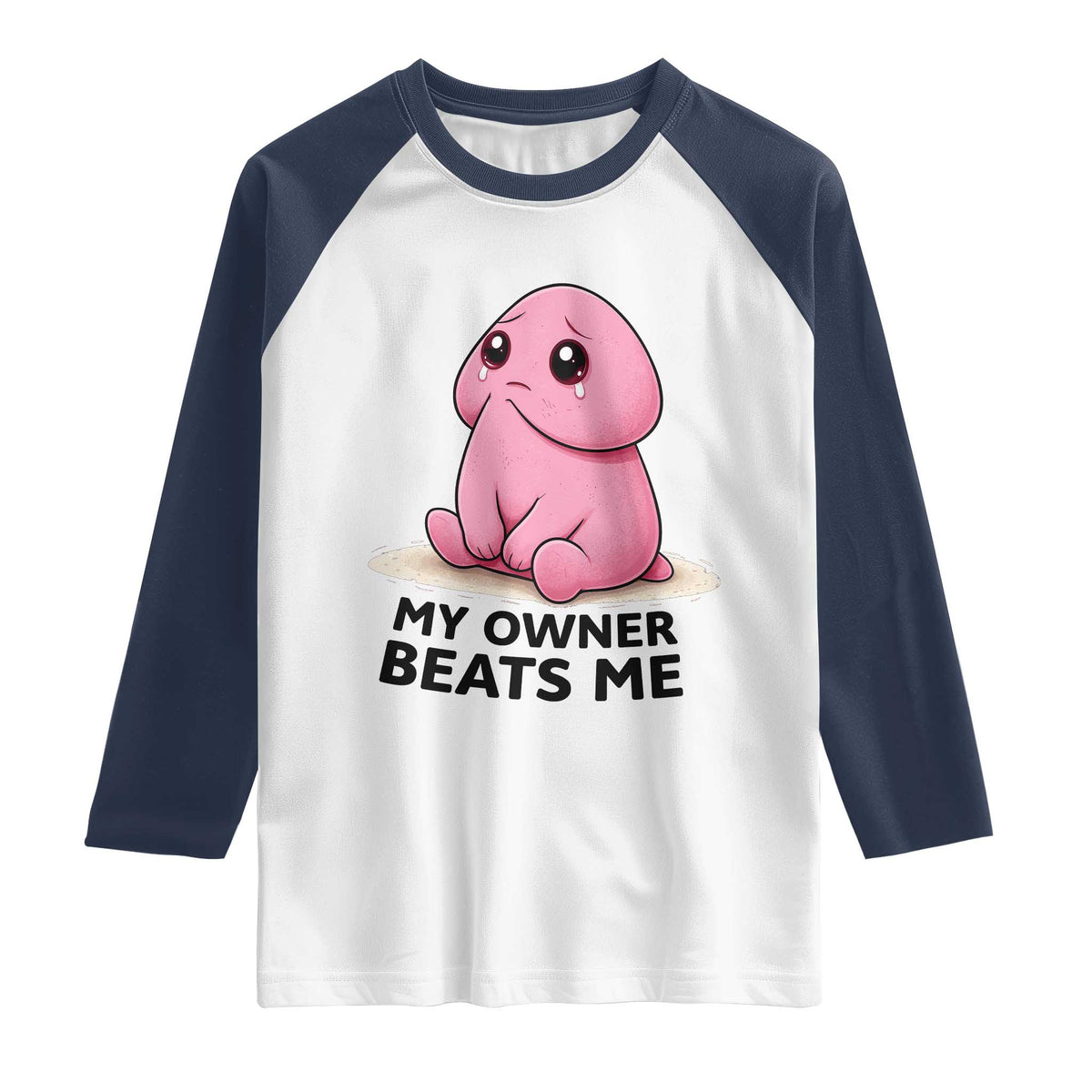 Funny Raunchy Meme My Owner Beats Me Raglan Shirt Sarcastic Adult Gag Gift