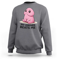 Funny Raunchy Meme My Owner Beats Me Sweatshirt Sarcastic Adult Gag Gift