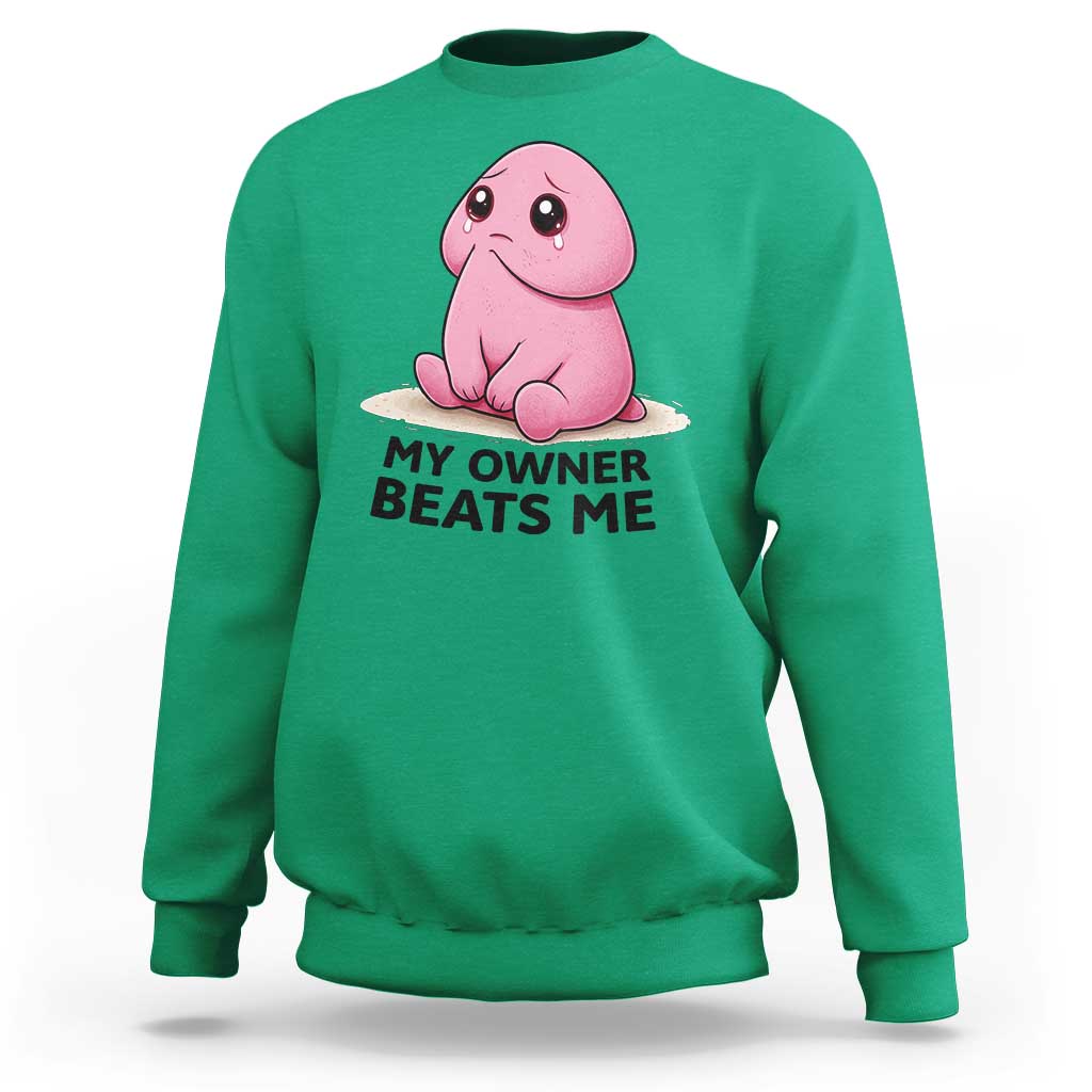 Funny Raunchy Meme My Owner Beats Me Sweatshirt Sarcastic Adult Gag Gift