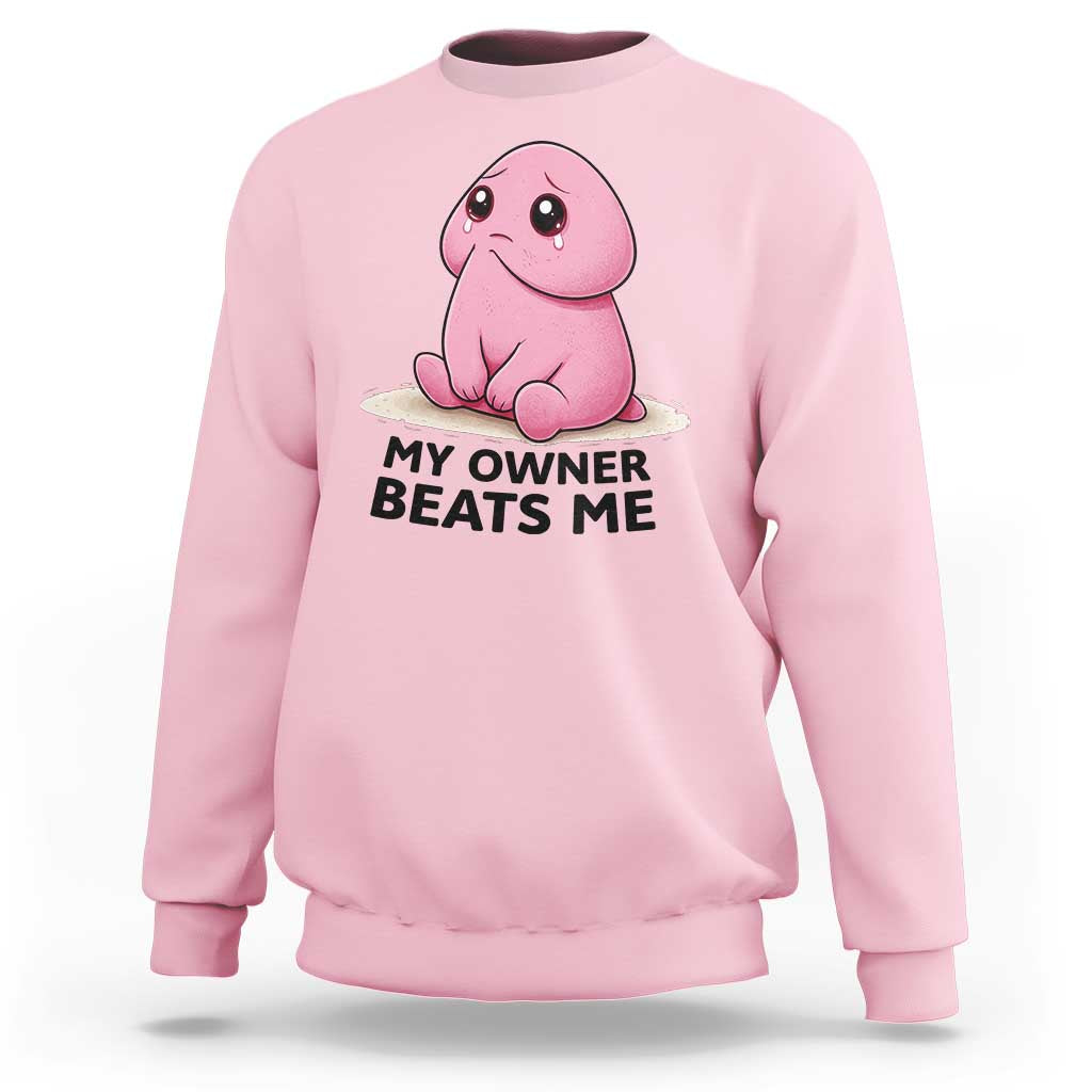 Funny Raunchy Meme My Owner Beats Me Sweatshirt Sarcastic Adult Gag Gift