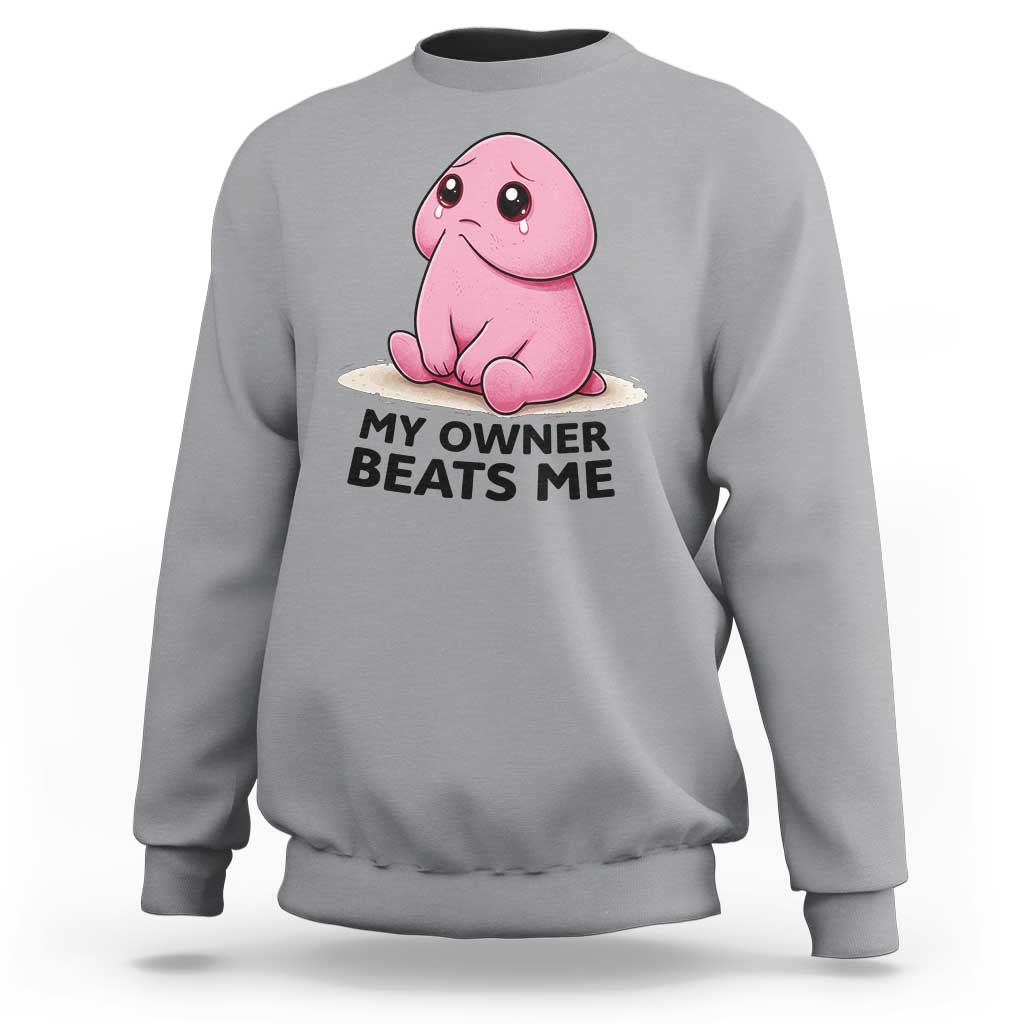 Funny Raunchy Meme My Owner Beats Me Sweatshirt Sarcastic Adult Gag Gift