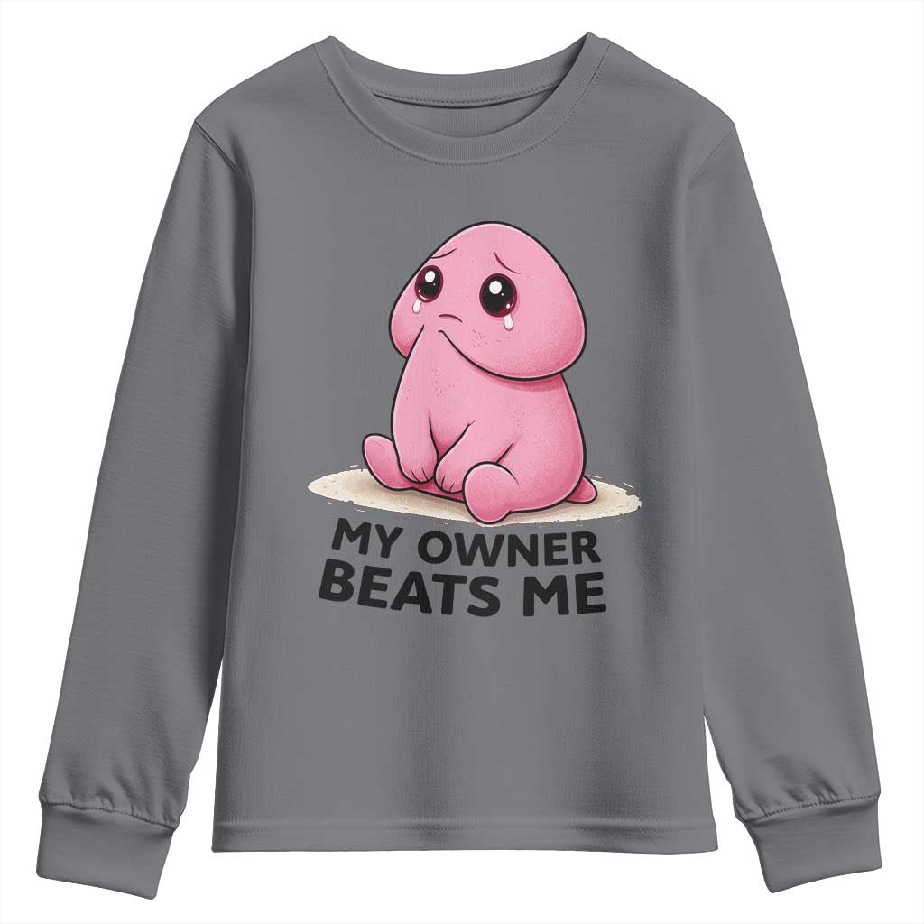 Funny Raunchy Meme My Owner Beats Me Youth Sweatshirt Sarcastic Adult Gag Gift