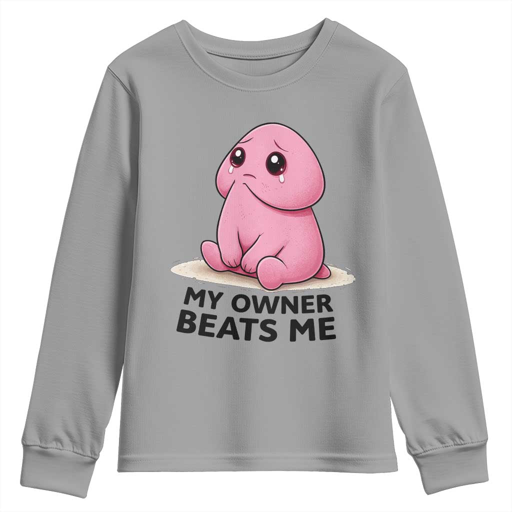 Funny Raunchy Meme My Owner Beats Me Youth Sweatshirt Sarcastic Adult Gag Gift