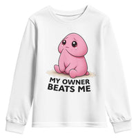 Funny Raunchy Meme My Owner Beats Me Youth Sweatshirt Sarcastic Adult Gag Gift