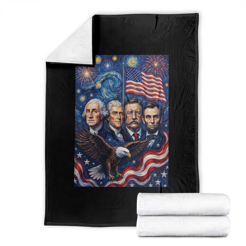 USA Presidents Mount Rushmore Throw Blanket Starry Night Inspired Art