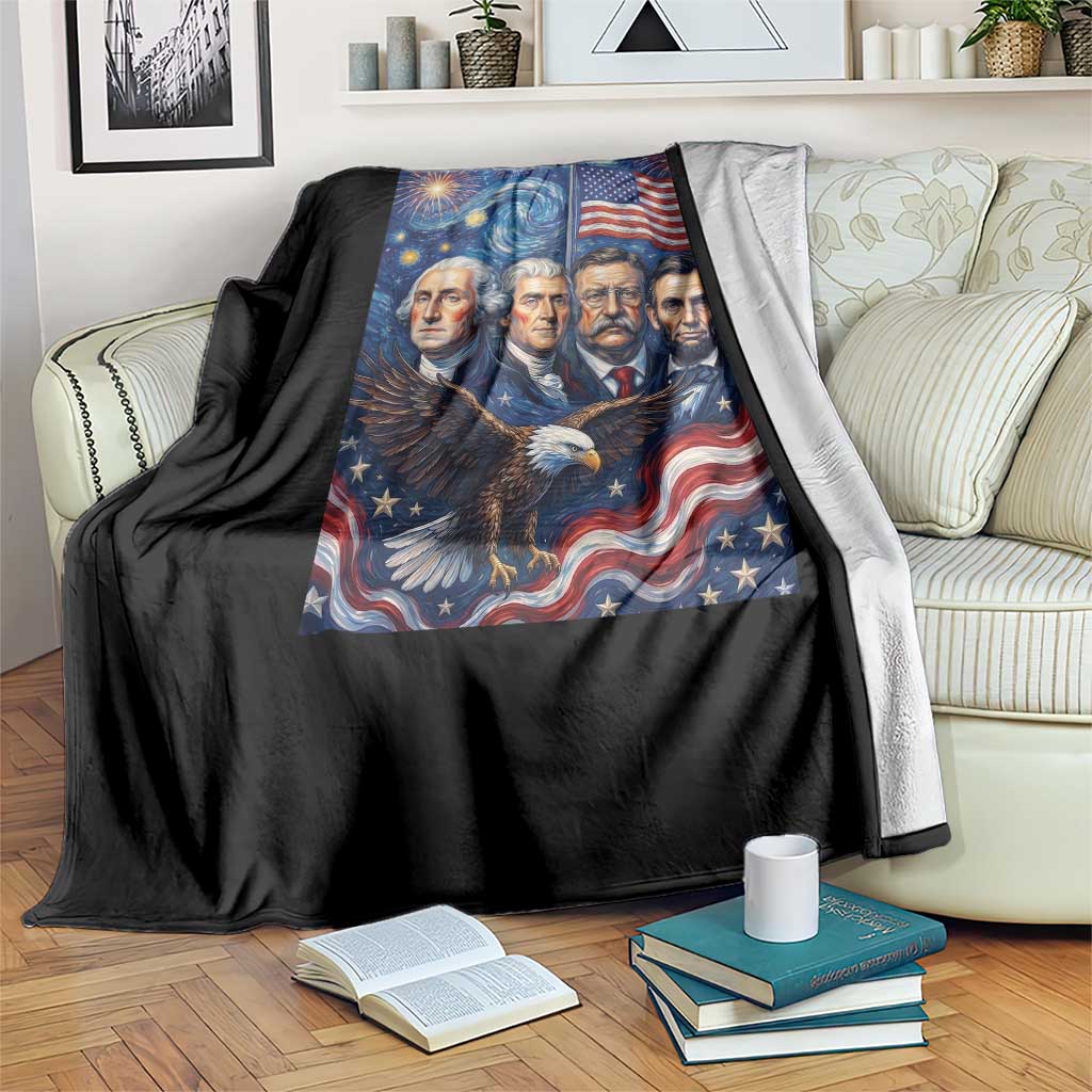 USA Presidents Mount Rushmore Throw Blanket Starry Night Inspired Art