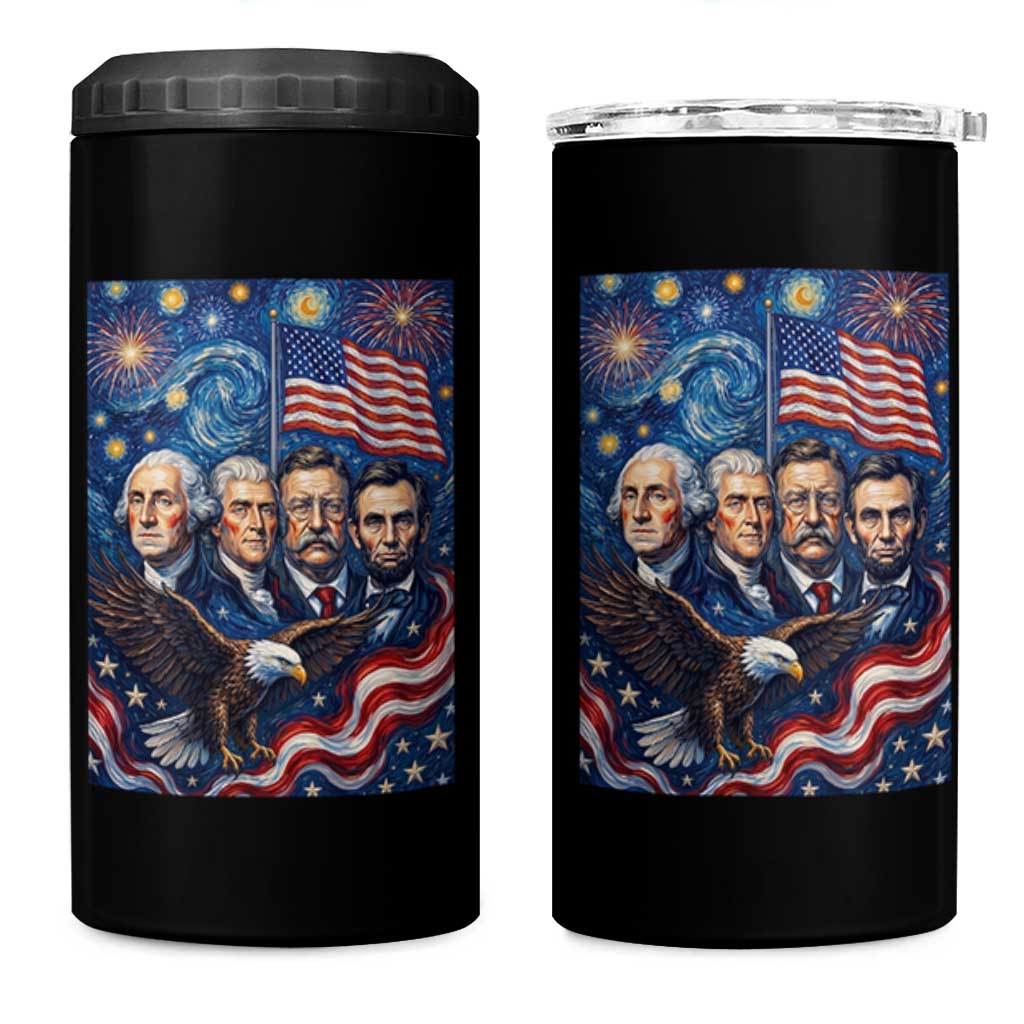 USA Presidents Mount Rushmore 4 in 1 Can Cooler Tumbler Starry Night Inspired Art