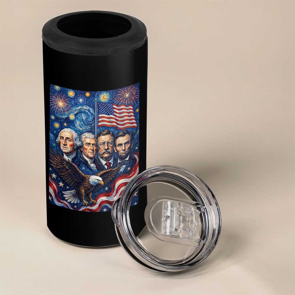 USA Presidents Mount Rushmore 4 in 1 Can Cooler Tumbler Starry Night Inspired Art