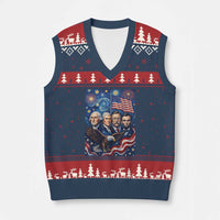 USA Presidents Mount Rushmore V-Neck Knit Sweater Vest Starry Night Inspired Art