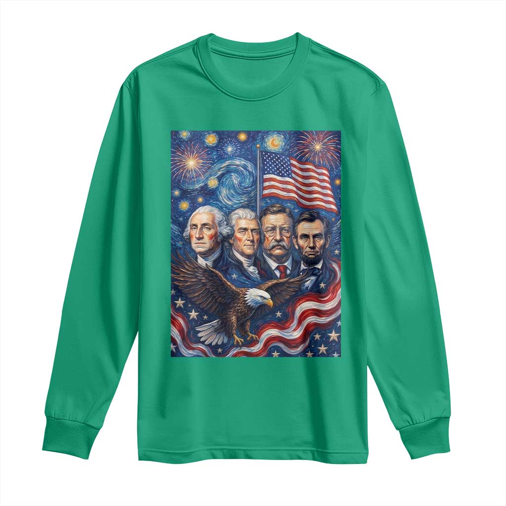 USA Presidents Mount Rushmore Long Sleeve Shirt Starry Night Inspired Art