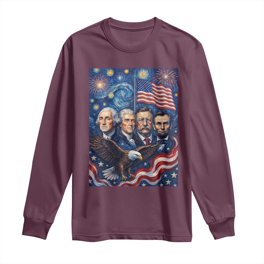 USA Presidents Mount Rushmore Long Sleeve Shirt Starry Night Inspired Art