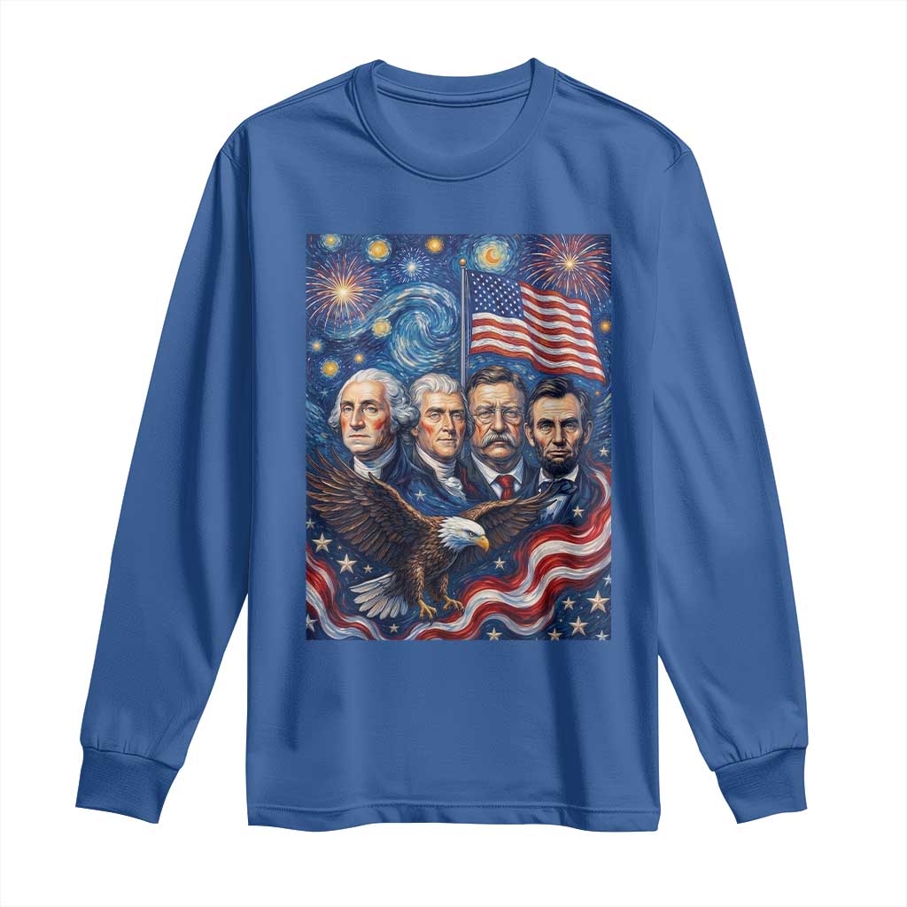 USA Presidents Mount Rushmore Long Sleeve Shirt Starry Night Inspired Art