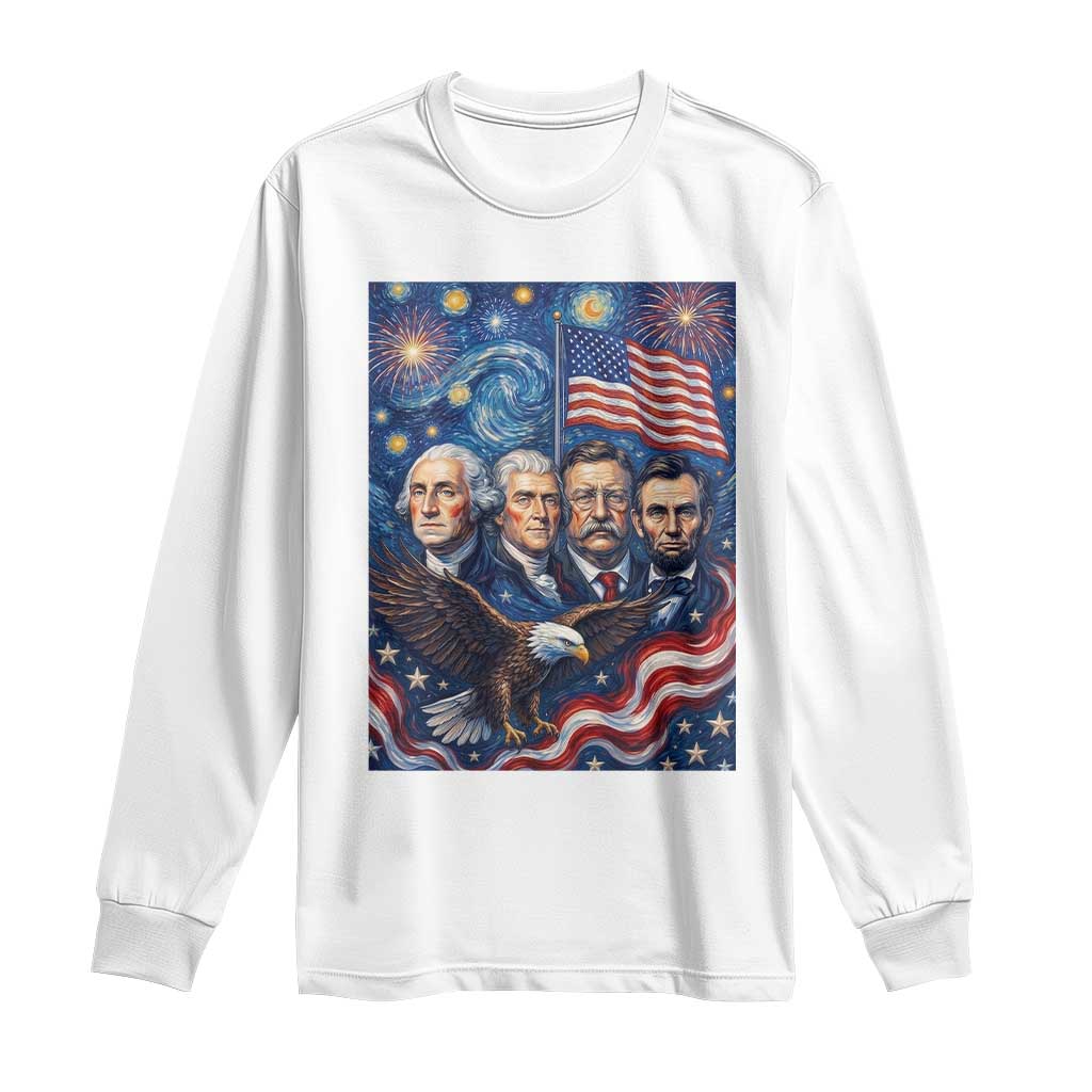 USA Presidents Mount Rushmore Long Sleeve Shirt Starry Night Inspired Art